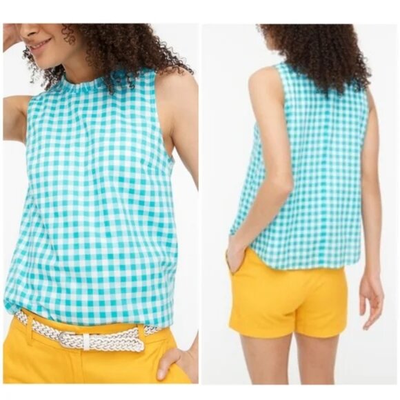 J. Crew Factory Tops - J. Crew Factory High-Neck Swing Top Sleeveless Blue Gingham Size Medium M
